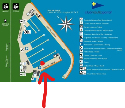 Mapa Muelle Poniente Port Garraf con ubicación Amarre 112